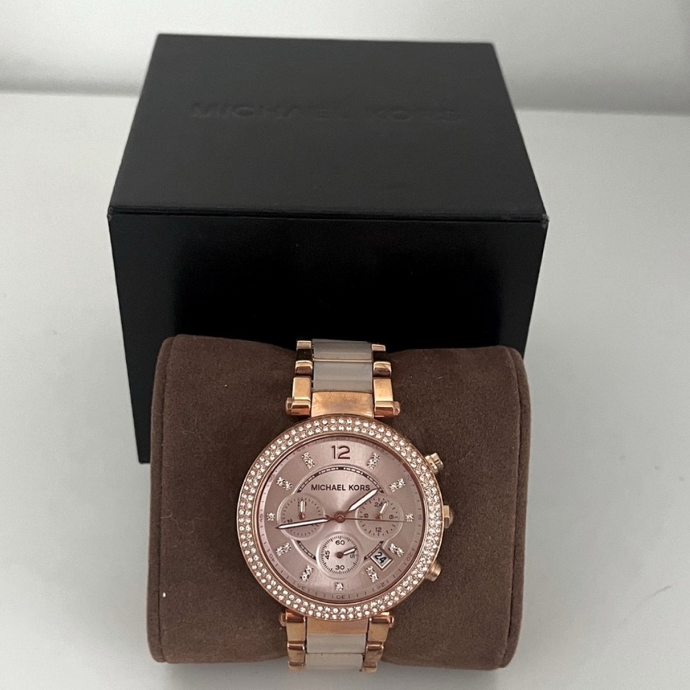 Michael Kors Gold Chronograph Watch with Crystal Bezel